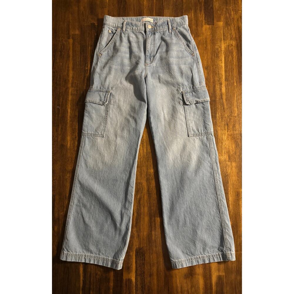 Ann Taylor Loft Size 4 27 x 30 Jeans Wide Leg Cargo 100% Cotton Denim High Rise